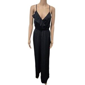 Victoria's Secret NWT women's Small black silky jumpsuit ruffled cross back